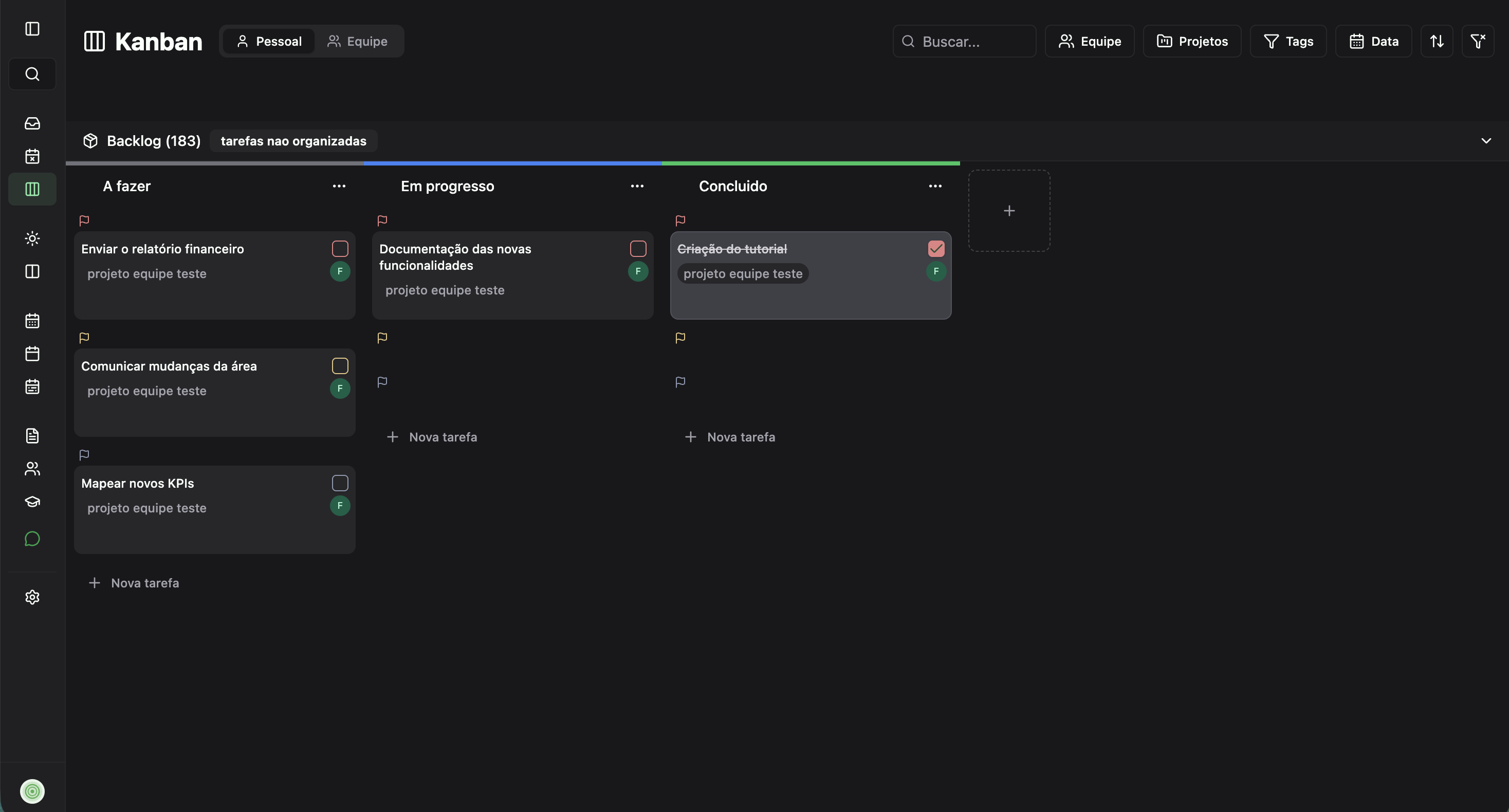 kanban equipe no Planko