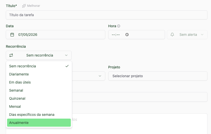 recorrencia checklist no Planko