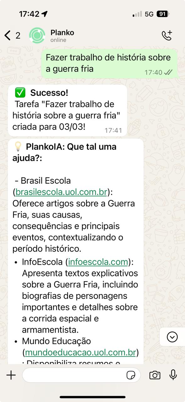 Gestão de tarefas pelo WhatsApp